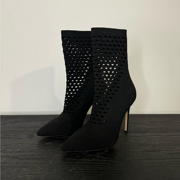 Aldo Seassi Perforated Black Sock Ankle Booties - Picture 1 of 6